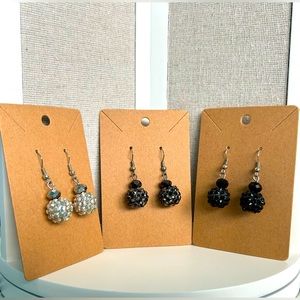 Set of 3 Classic Beaded Dangle Ball Drop Earrings